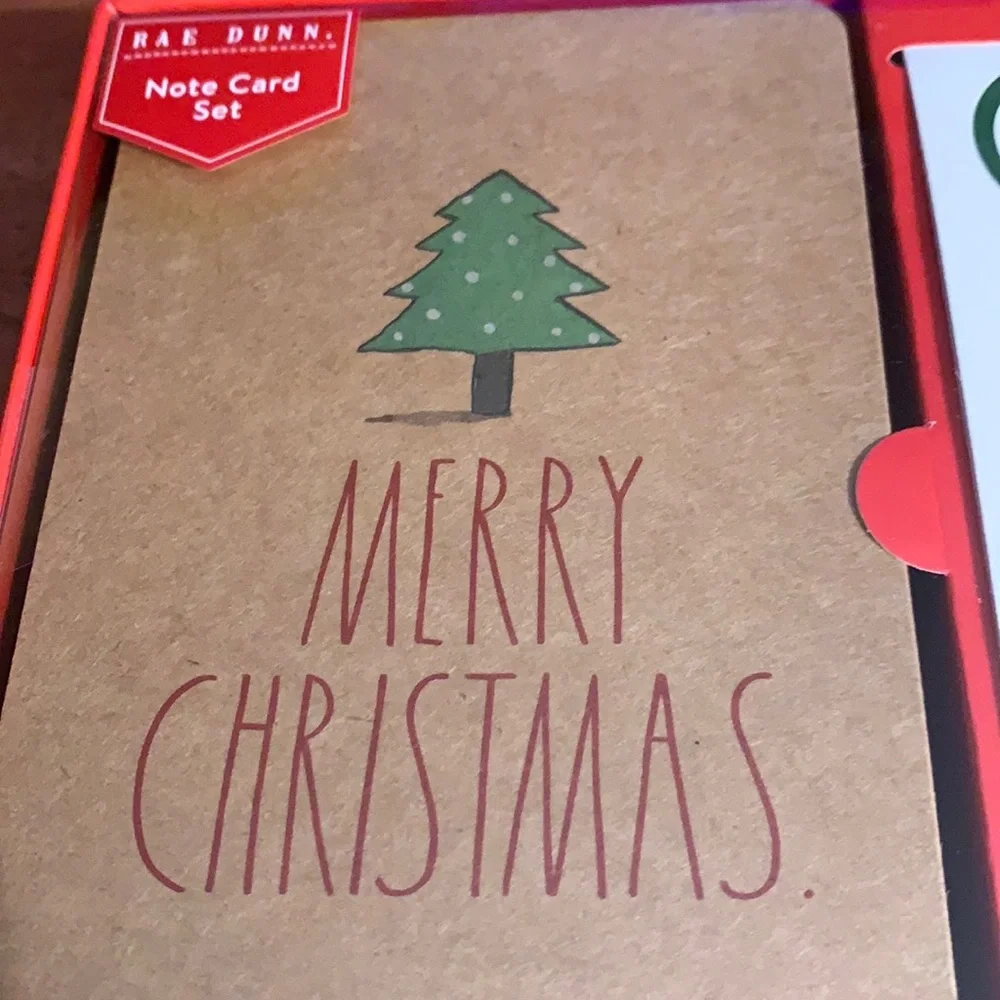 RAE DUNN note cards with tree & “MERRY CHRISTMAS”. cards, stickers,envelopes.